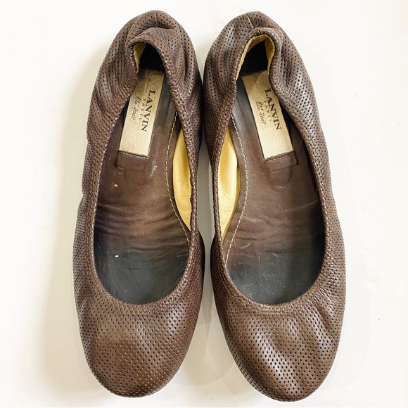 LANVIN Paris brown leather perforated ballet flats - Picture 2 of 8
